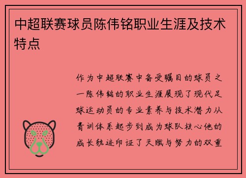 中超联赛球员陈伟铭职业生涯及技术特点