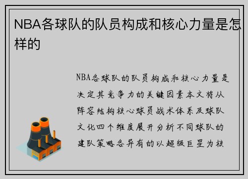 NBA各球队的队员构成和核心力量是怎样的